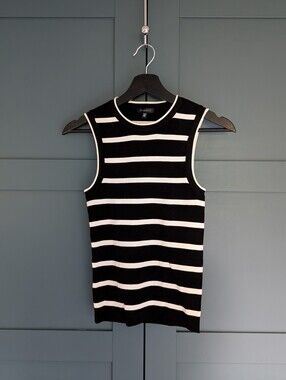 Dynamite Black & White Striped Sleeveless Knit Tank | XS